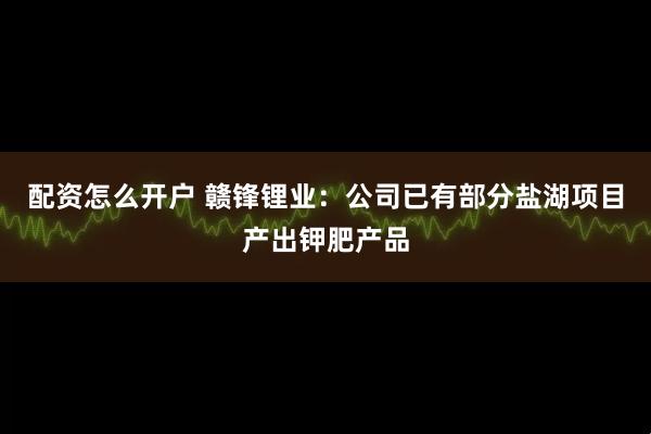 配资怎么开户 赣锋锂业：公司已有部分盐湖项目产出钾肥产品