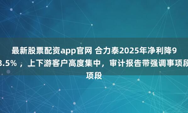最新股票配资app官网 合力泰2025年净利降98.5% ，上下游客户高度集中，审计报告带强调事项段
